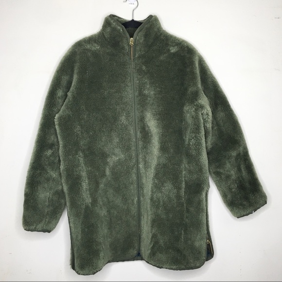 J.Crew Olive Green Zip Up Fleece Teddy Fuzzy Coat Jacket